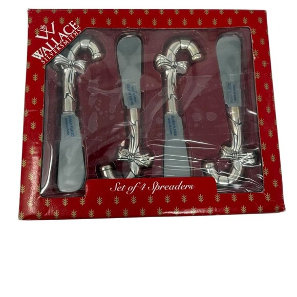Wallace Silversmiths Candy Cane Spreader Set Of 4 Vintage Silverplated Christmas - Picture 1 of 5